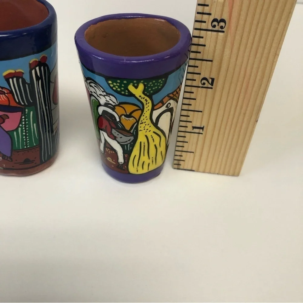 Set of 4/Tequila Shot Glass / NWT/ Hand Painted Colorful Mini Clay